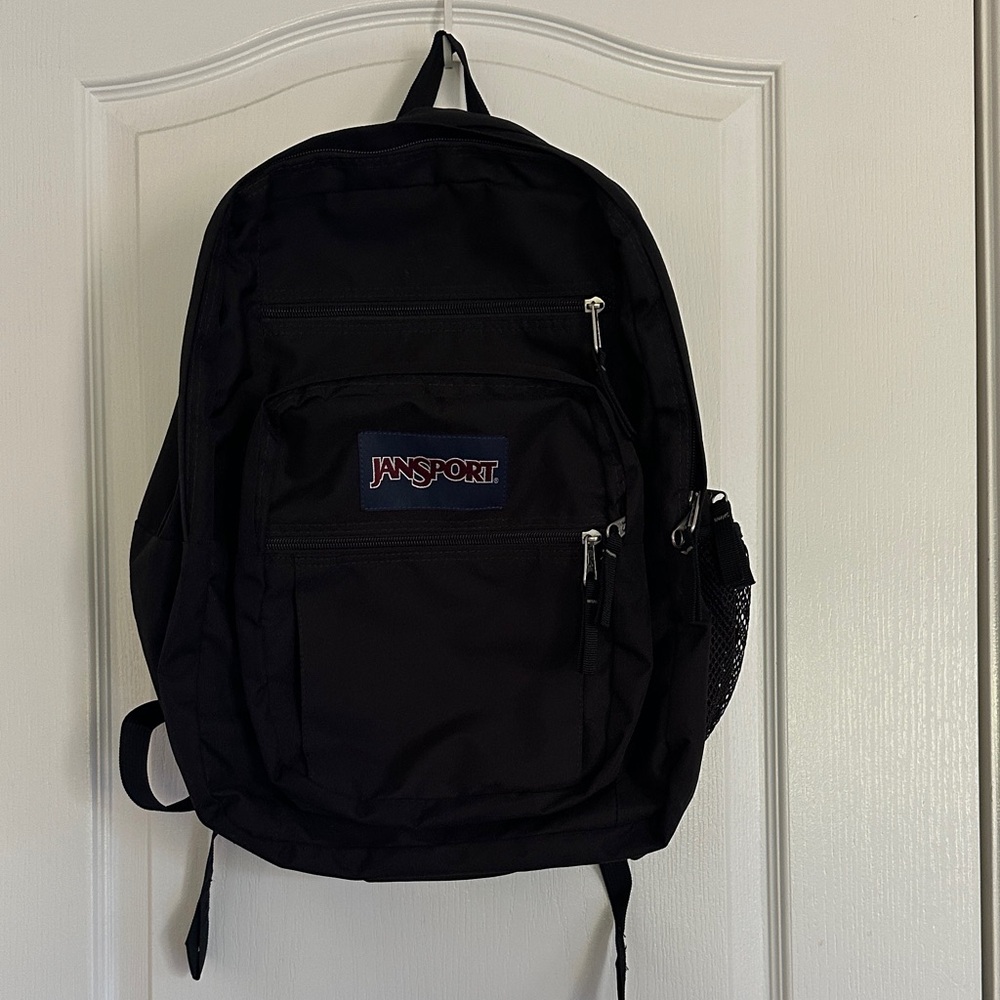 Jansport Black Backpack with Navy Logo Patch - Picture 4 of 15